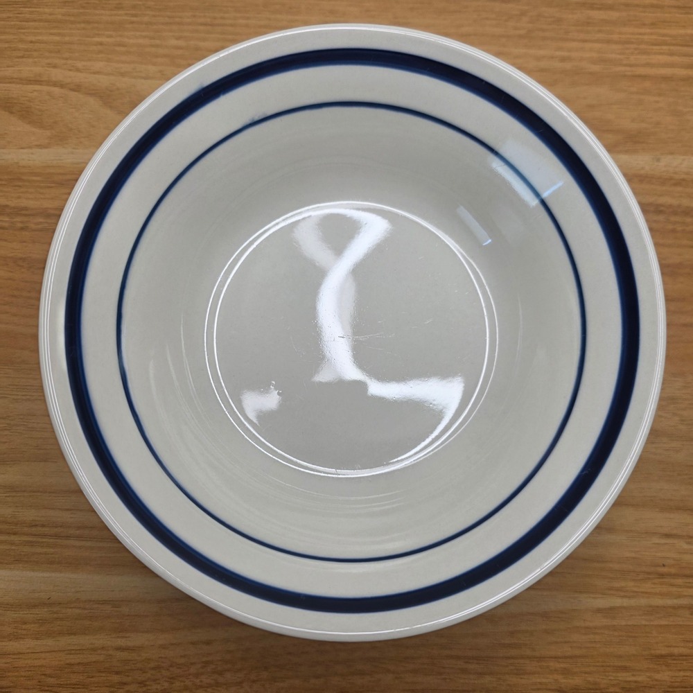Vintage Restaurant Ware Stoneware 6 3/4" Cereal Bowls Cream Navy Blue Band Qty 4